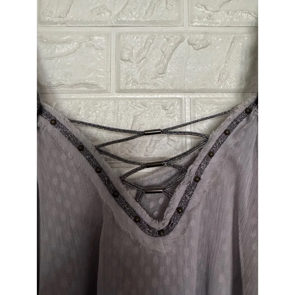 Free People Intimately Swiss Dot Lace Trim Babydoll Tank Top Lavender Purple S P